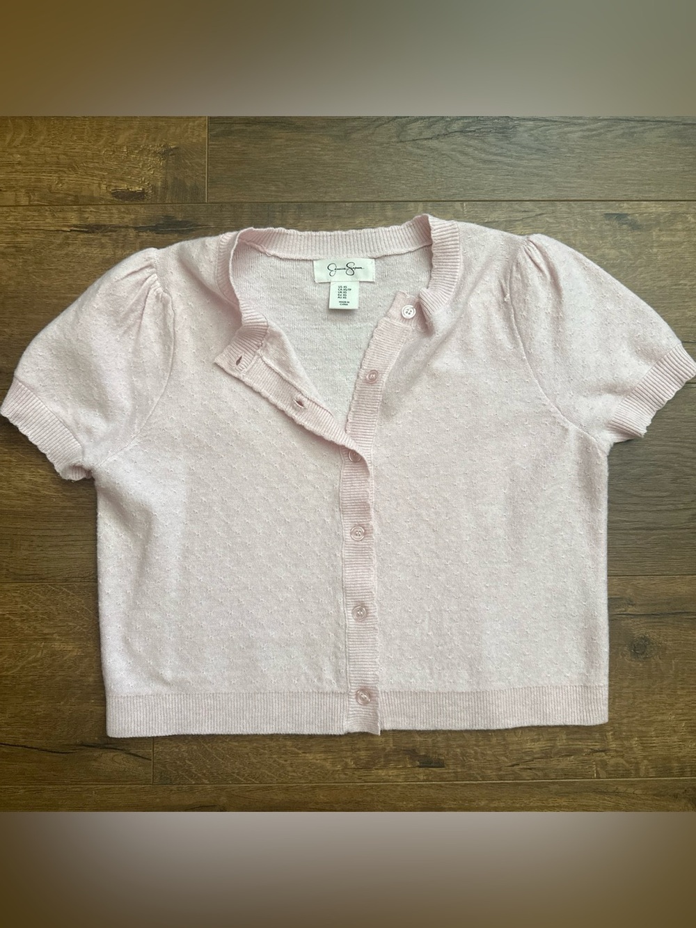 Jessica Simpson Pale Pink Button-Up Knit Top
